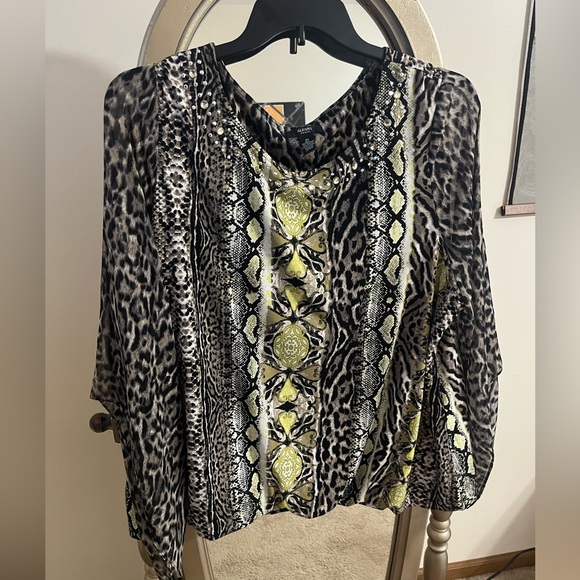 Alfani Animal Print Top with Rhinestone Accents - Picture 1 of 3